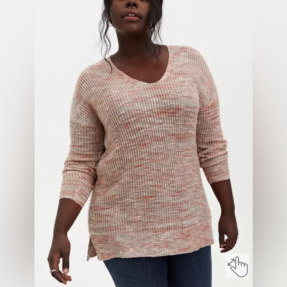Slub Pullover Tunic V-Neck Sweater